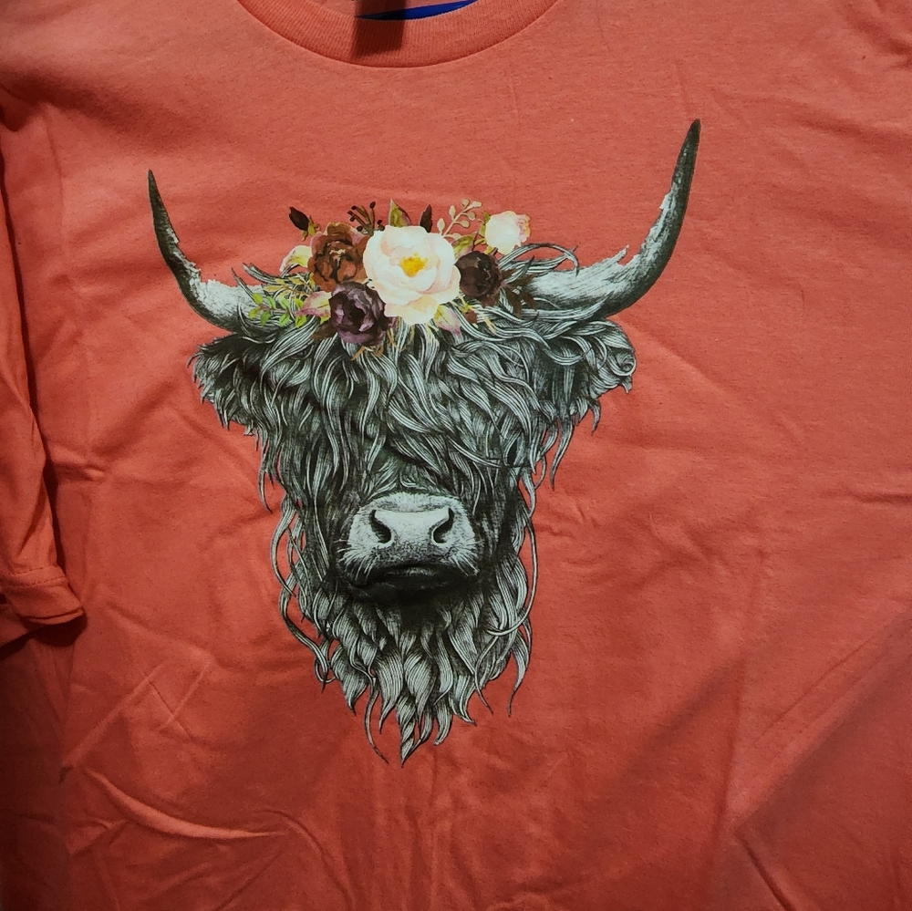 Graphic Tee with Floral Bull Design